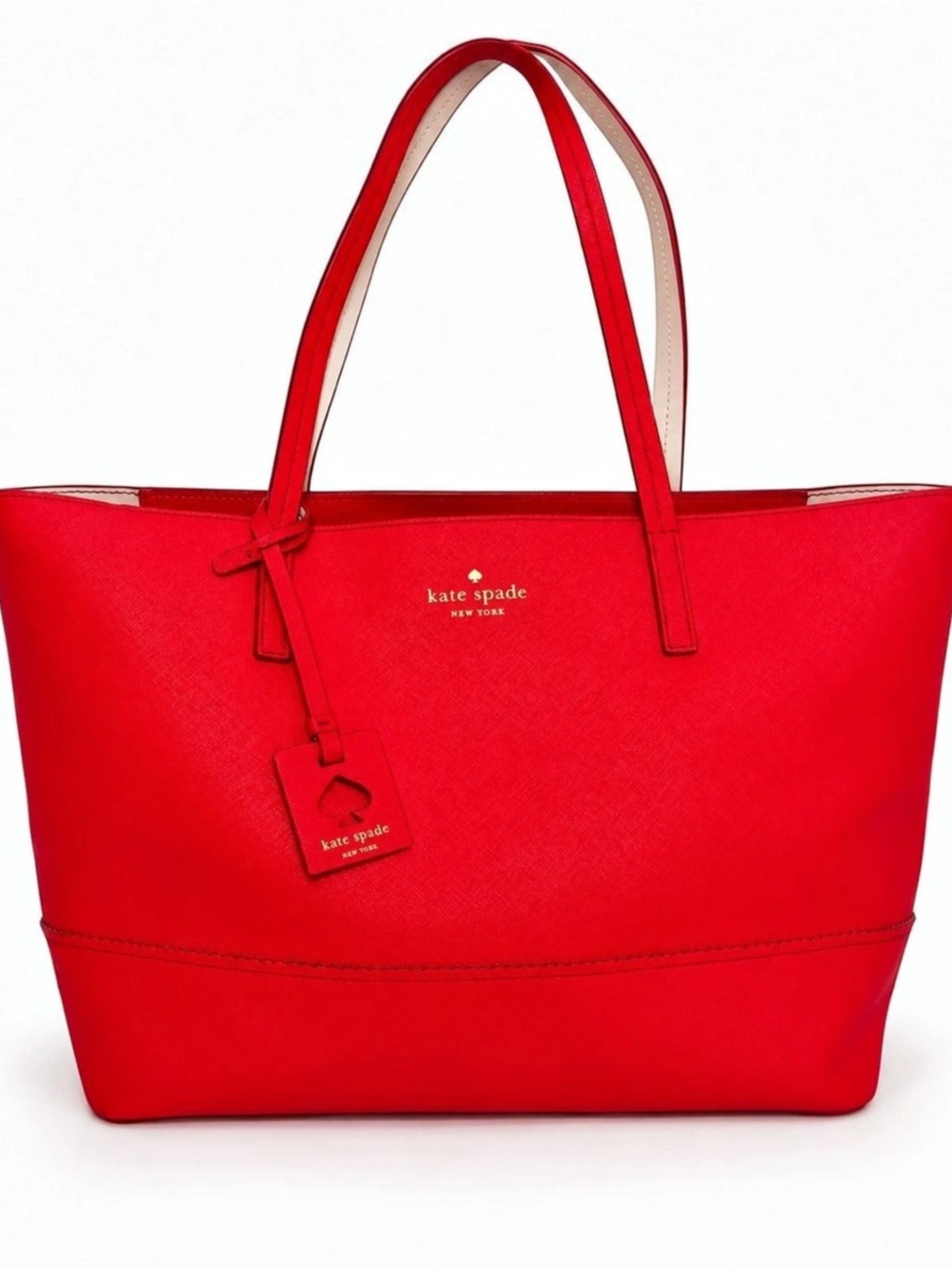 Kate Spade Coral Red Saffiano Leather Large Tote Shoulder Bag